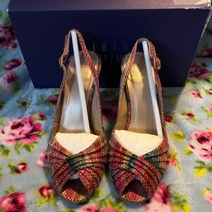 Stuart Weitzman Wicky Candy Color Snake-Embossed Slingback Peep-Toe Heels